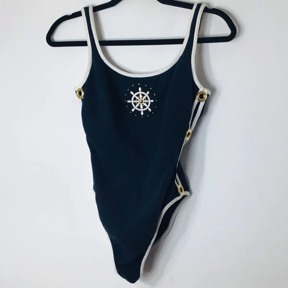 La Blanca one piece swimsuit 12 blue rare USA cotton nautical sail classic - Picture 8 of 8